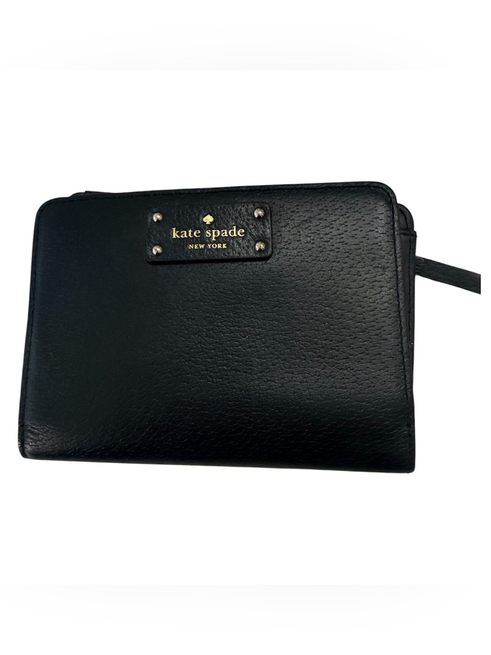kate spade Black Leather Zip Around Wallet with Gold Logo